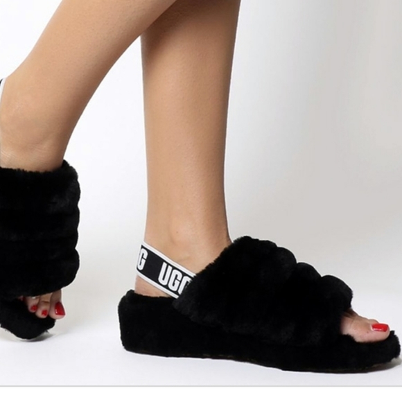 ugg black fluff yeah slide sandals